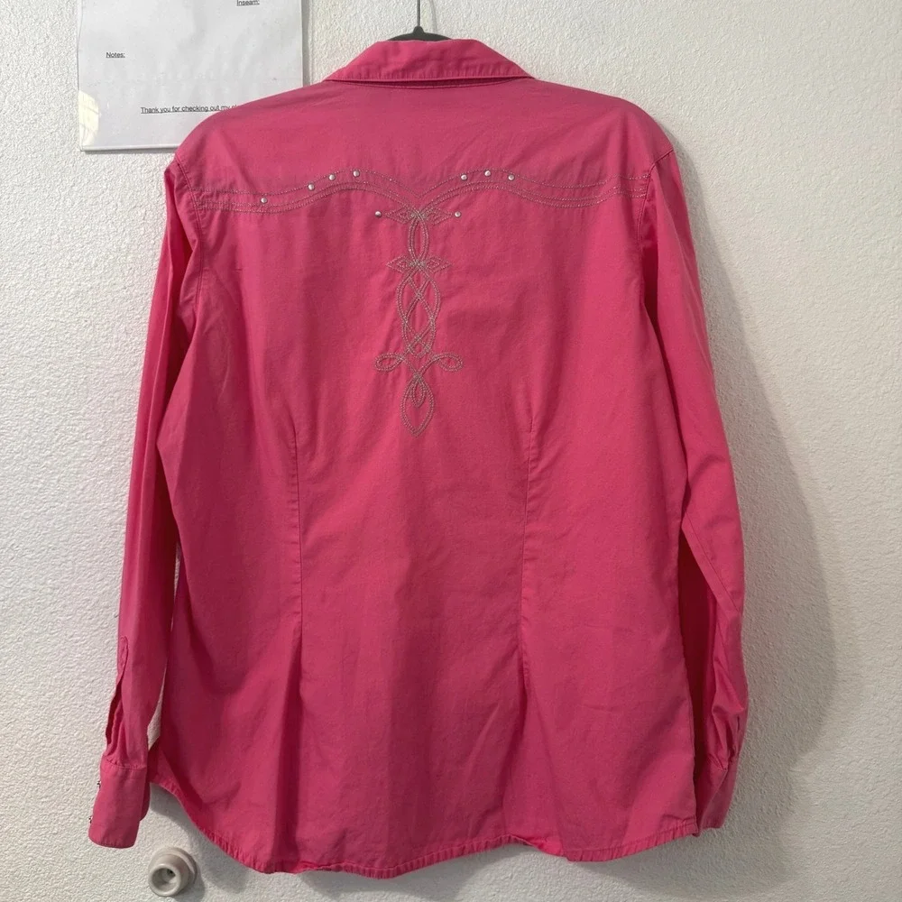 Wrangler Western Shirt Womens L Hot Pink Snap Festival Embroidered Studded‎